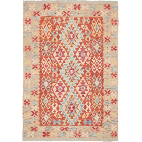 Tappeto Kilim Afghanistan Geometrico Terracotta Crema Blu Ro
