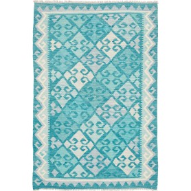 Tappeto Kilim Afghanistan Astratto Azzurro Turchese Bianco C