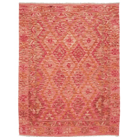 Tappeto Kilim Afghanistan Geometrico Rosa Arancio Corallo Cr