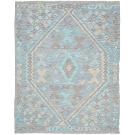 Tappeto Kilim Afghanistan Geometrico Azzurro Celeste Grigio