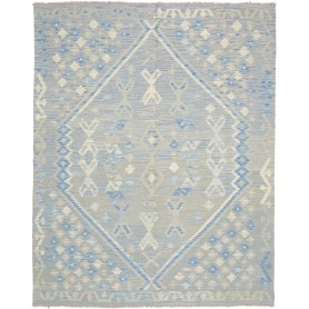 Tappeto Kilim Afghanistan Astratto Azzurro Crema Grigio Blu