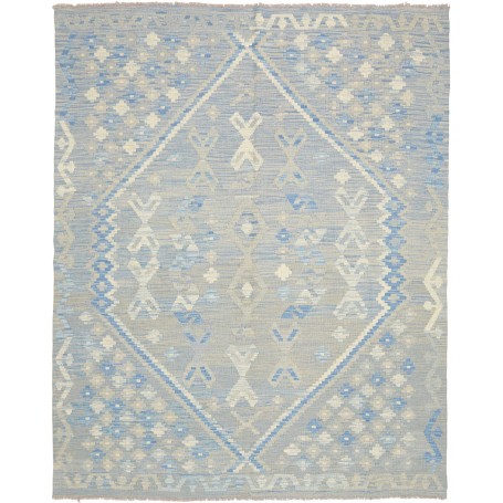 Tappeto Kilim Afghanistan Astratto Azzurro Crema Grigio Blu