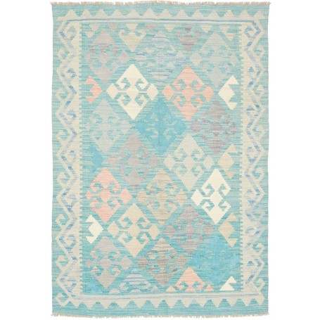 Tappeto Kilim Afghanistan Astratto Azzurro Acquamarina Rosa