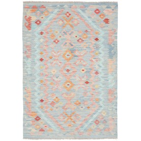 Tappeto Kilim Afghanistan Astratto Celeste Pesca Corallo 104