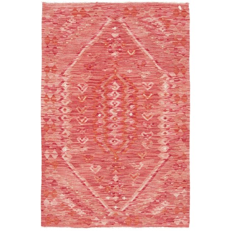 Tappeto Kilim Afghanistan Geometrico Rosso Corallo Rosa Anti