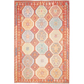 Tappeto Kilim Afghanistan Astratto Terracotta Arancio Blu Gi