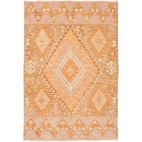 Tappeto Kilim Afghanistan Geometrico Pesca Arancio Beige Mar