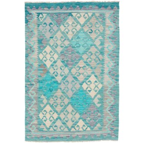 Tappeto Kilim Afghanistan Astratto Turchese Grigio Chiaro Cr