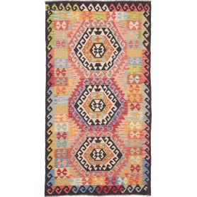 Tappeto Kilim Afghanistan Astratto Rosso Arancione Blu Verde