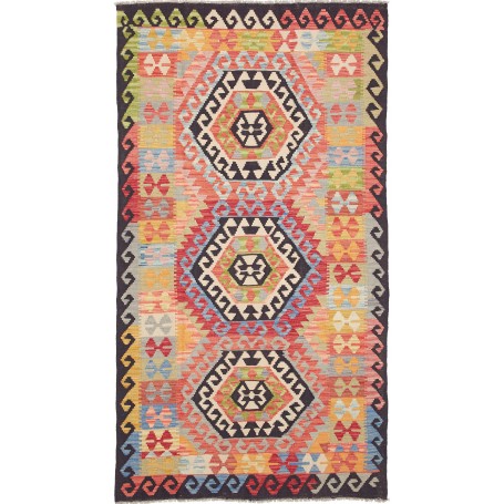Tappeto Kilim Afghanistan Astratto Rosso Arancione Blu Verde