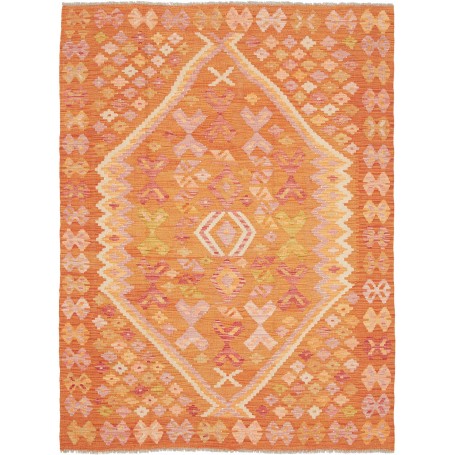 Tappeto Kilim Afghanistan Astratto Arancio Pesca Rosa Giallo