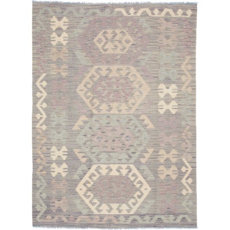 Tappeto Kilim Afghanistan Astratto Grigio Lilla Crema Verde