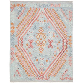 Tappeto Kilim Afghanistan Geometrico Celeste Corallo Pesca R