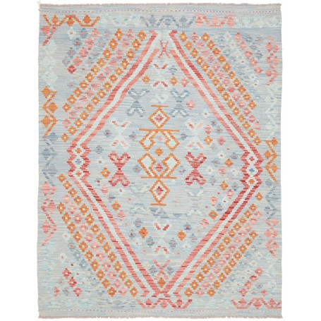 Tappeto Kilim Afghanistan Geometrico Celeste Corallo Pesca R