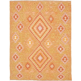 Tappeto Kilim Afghanistan Astratto Arancio Pesca Giallo Bian