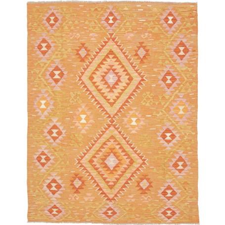 Tappeto Kilim Afghanistan Astratto Arancio Pesca Giallo Bian