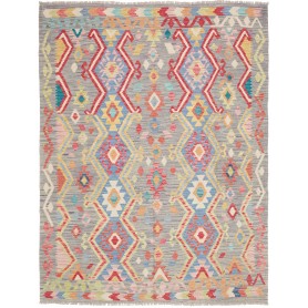 Tappeto Kilim Afghanistan Geometrico Grigio Rosso Blu Giallo