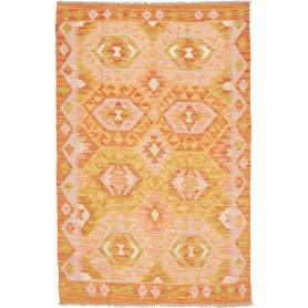 Tappeto Kilim Afghanistan Astratto Arancio Oro Rosa Pesca Cr