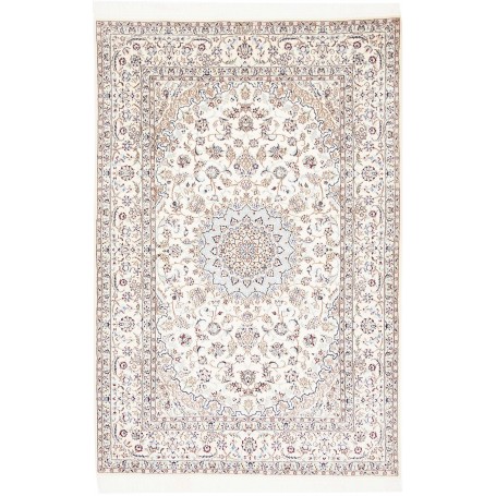 Tappeto Nain 6la Persia Floreale Bianco Crema Panna Blu Azzu