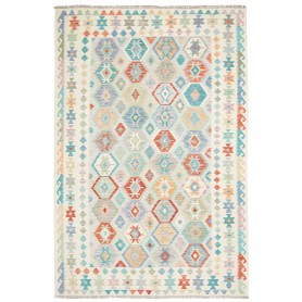 Tappeto Kilim Afghanistan Astratto Bianco Crema Azzurro Turc