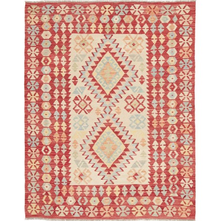Tappeto Kilim Afghanistan Geometrico Rosso Crema Blu Chiaro