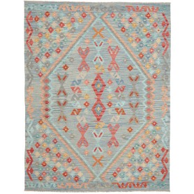 Tappeto Kilim Afghanistan Astratto Celeste Corallo Rosa Aran