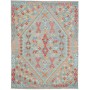 Tappeto Kilim Afghanistan Astratto Celeste Corallo Rosa Aran