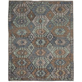 Tappeto Kilim Afghanistan Astratto Grigio Blu Verde Marrone