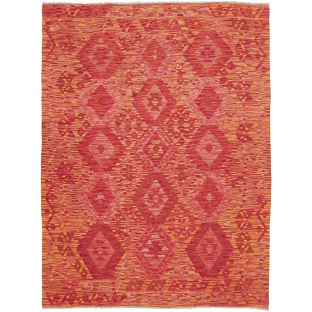 Tappeto Kilim Afghanistan Astratto Rosso Arancio Giallo 153x