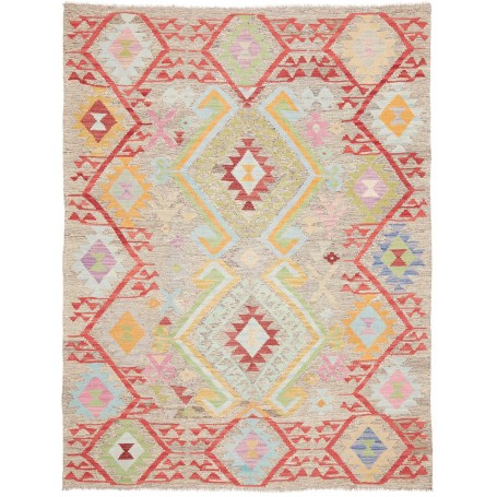 Tappeto Kilim Afghanistan Astratto Grigio Beige Corallo Ross