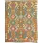 Tappeto Kilim Afghanistan Astratto Verde Oliva Corallo Rosa