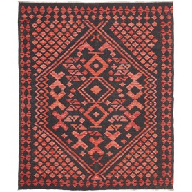 Tappeto Kilim Afghanistan Geometrico Carbone Rosso Corallo 1