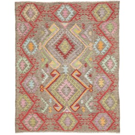 Tappeto Kilim Afghanistan Geometrico Grigio Marrone Rosso Az