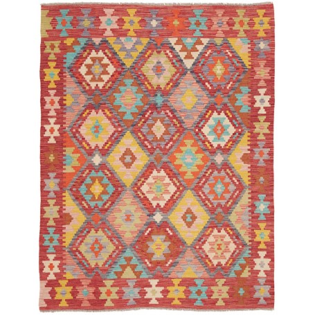 Tappeto Kilim Afghanistan Astratto Rosso Mattone Turchese Gi
