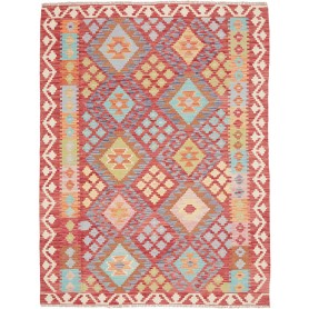 Tappeto Kilim Afghanistan Astratto Rosso Terracotta Azzurro