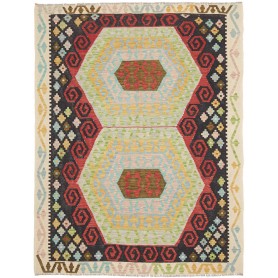 Tappeto Kilim Afghanistan Astratto Bianco Crema E Multicolor