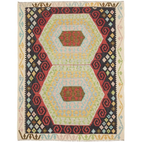 Tappeto Kilim Afghanistan Astratto Bianco Crema E Multicolor