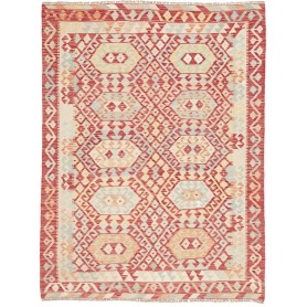 Tappeto Kilim Afghanistan Tribale Rosso Mattone Crema Azzurr