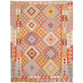 Tappeto Kilim Afghanistan Astratto Arancione Rosso Azzurro G