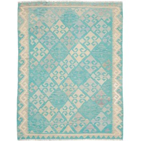 Tappeto Kilim Afghanistan Astratto Turchese Bianco Crema Gri