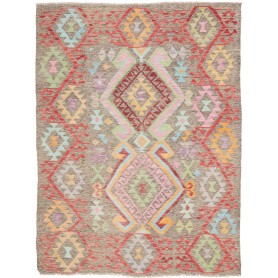 Tappeto Kilim Afghanistan Astratto Marrone Grigio Rosso Cora