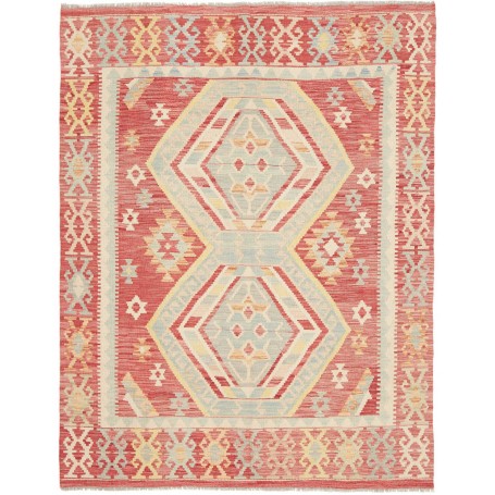 Tappeto Kilim Afghanistan Astratto Rosso Terracotta Blu Chia