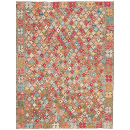 Tappeto Kilim Afghanistan Geometrico Grigio Terra Multicolor