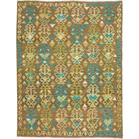 Tappeto Kilim Afghanistan Geometrico Marrone Oliva Verde Acq