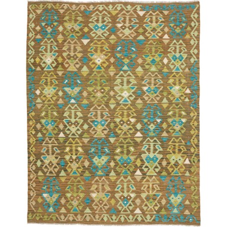 Tappeto Kilim Afghanistan Geometrico Marrone Oliva Verde Acq