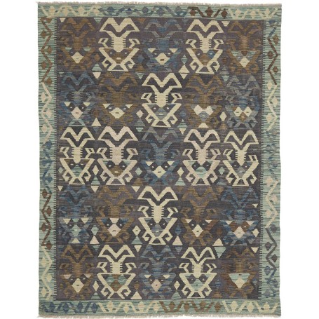 Tappeto Kilim Afghanistan Geometrico Blu Scuro Beige Marrone