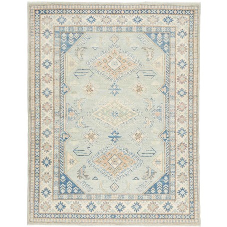 Tappeto Kazak Afghanistan Medaglione Azzurro Tenue Blu Crema