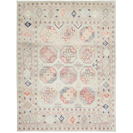 Tappeto Kazak Afghanistan Geometrico Verde Salvia Rosa Coral
