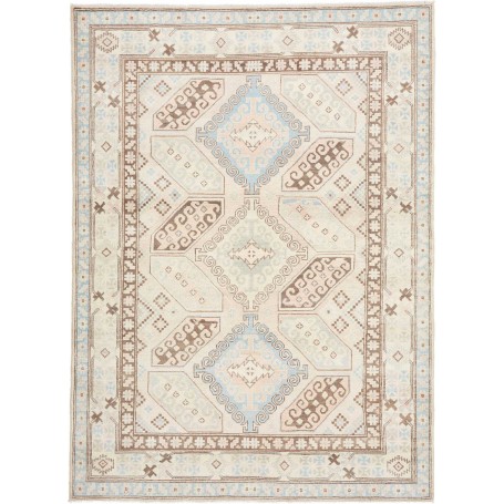 Tappeto Kazak Afghanistan Medaglione Avorio Crema Azzurro Ch