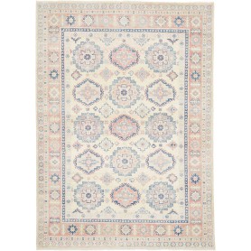Tappeto Kazak Afghanistan Astratto Crema Blu Rosa Tenue 151x